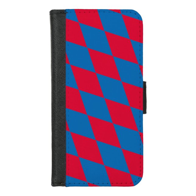 Blue and Red Bavaria Diamond Flag Pattern iPhone Wallet Case (Front)