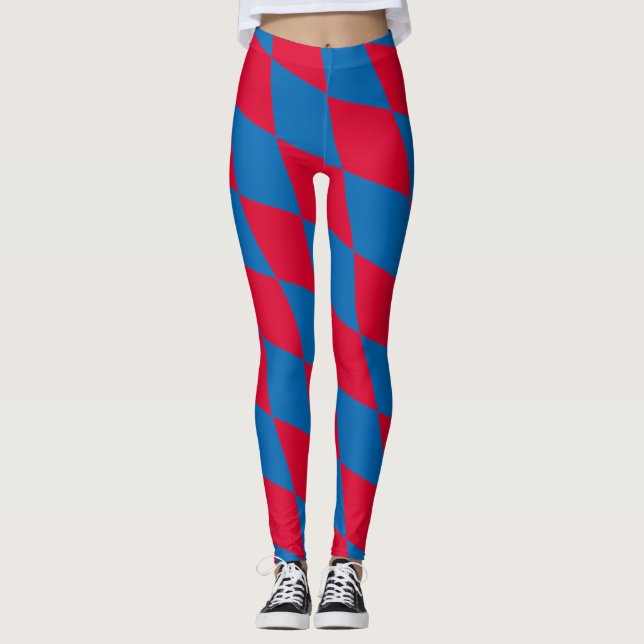 Blue and Red Bavaria Diamond Flag Pattern Leggings (Front)