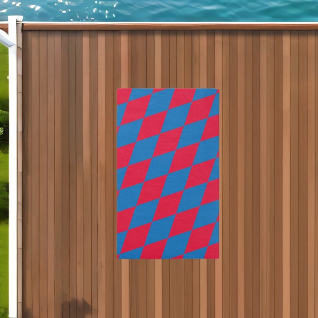 Blue and Red Bavaria Diamond Flag Pattern Outdoor Rug (Insitu (Outdoor 2))