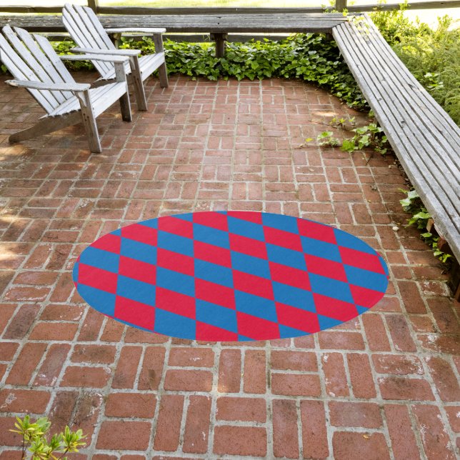 Blue and Red Bavaria Diamond Flag Pattern Outdoor Rug (Insitu (Outdoor 3))