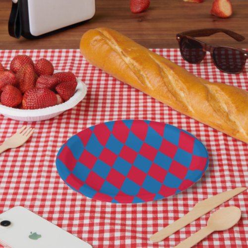 Blue and Red Bavaria Diamond Flag Pattern Paper Plates