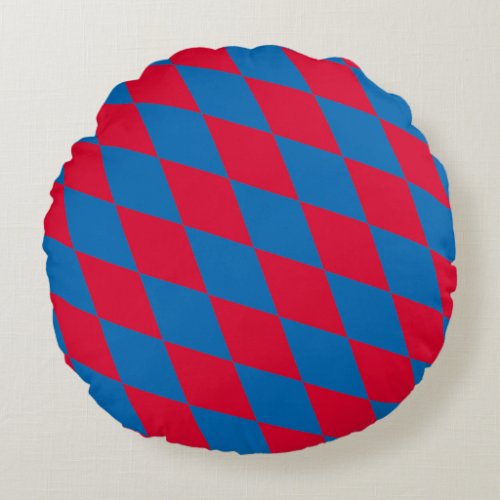 Blue and Red Bavaria Diamond Flag Pattern Round Pillow