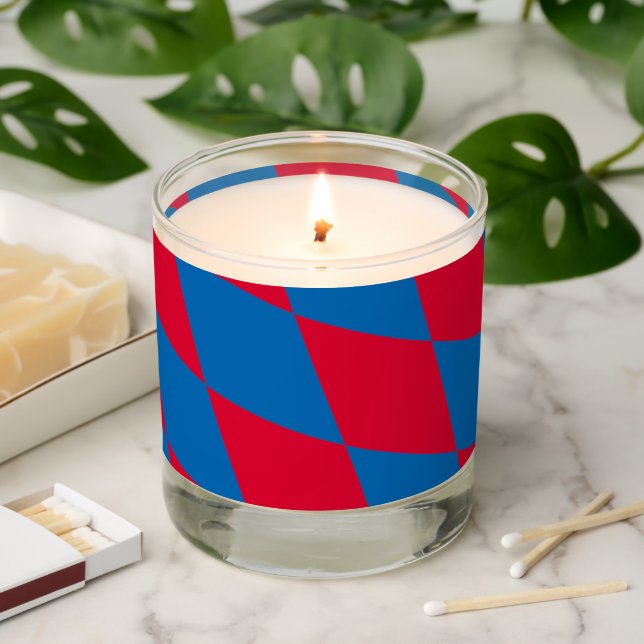 Blue and Red Bavaria Diamond Flag Pattern Scented Candle (Lit)