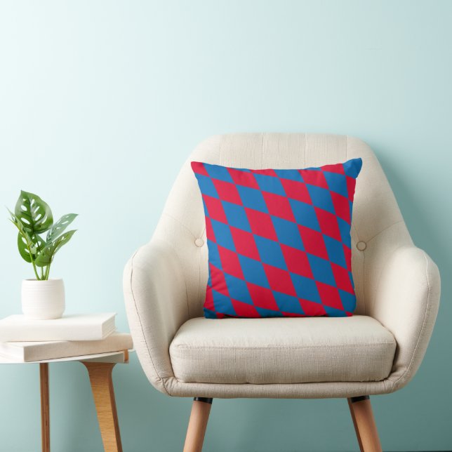 Blue and Red Bavaria Diamond Flag Pattern Throw Pillow (Chair)