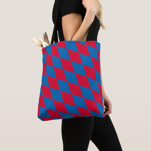 Blue and Red Bavaria Diamond Flag Pattern Tote Bag (Close Up)