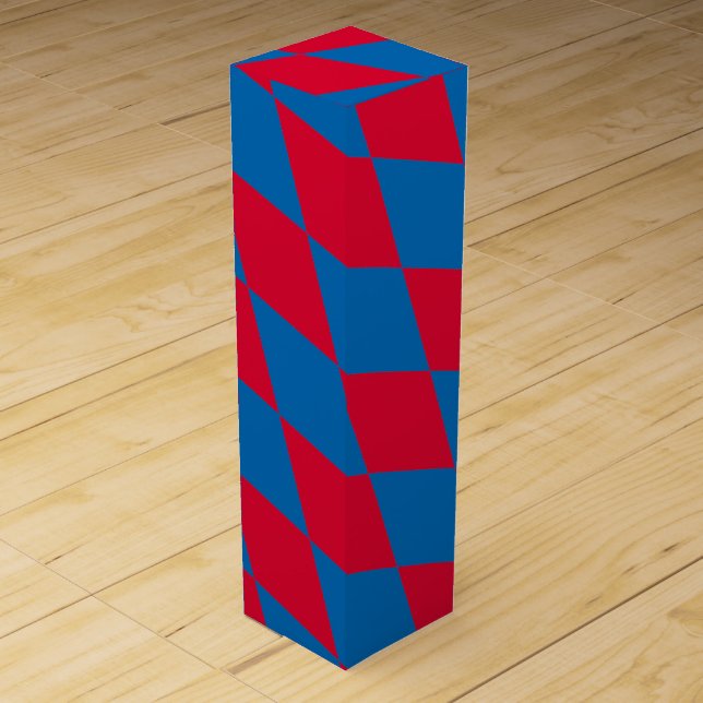 Blue and Red Bavaria Diamond Flag Pattern Wine Box (Front)