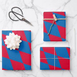 Blue and Red Bavaria Diamond Flag Pattern Wrapping Paper Sheets