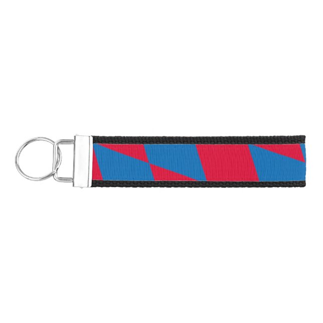Blue and Red Bavaria Diamond Flag Pattern Wrist Keychain (Keys on Left)