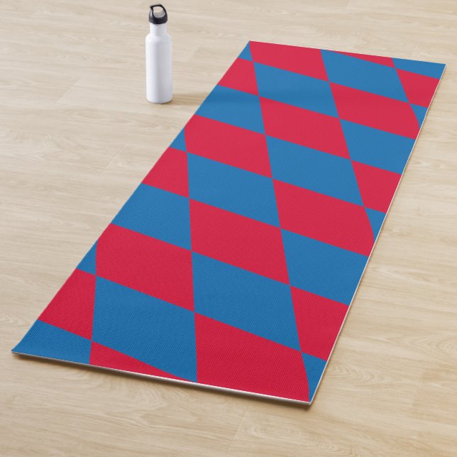 Blue and Red Bavaria Diamond Flag Pattern Yoga Mat (In Situ)