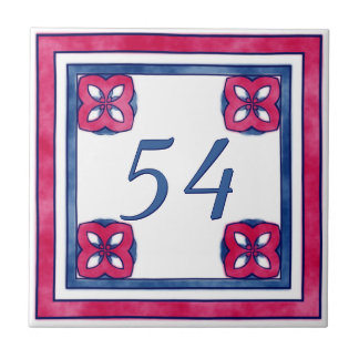 Blue and Red Big House Number Ceramic Tile