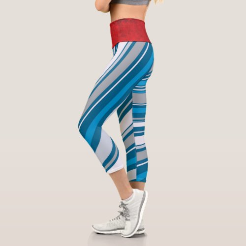 Blue And Red Brown High Waisted  Zazzle_Growshop Capri Leggings