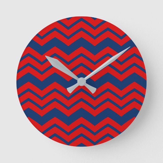 Blue and Red Chevron Pattern Design  Round Clock (Front)