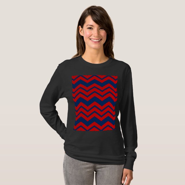 Blue and Red Chevron Pattern Design  T-Shirt (Front Full)