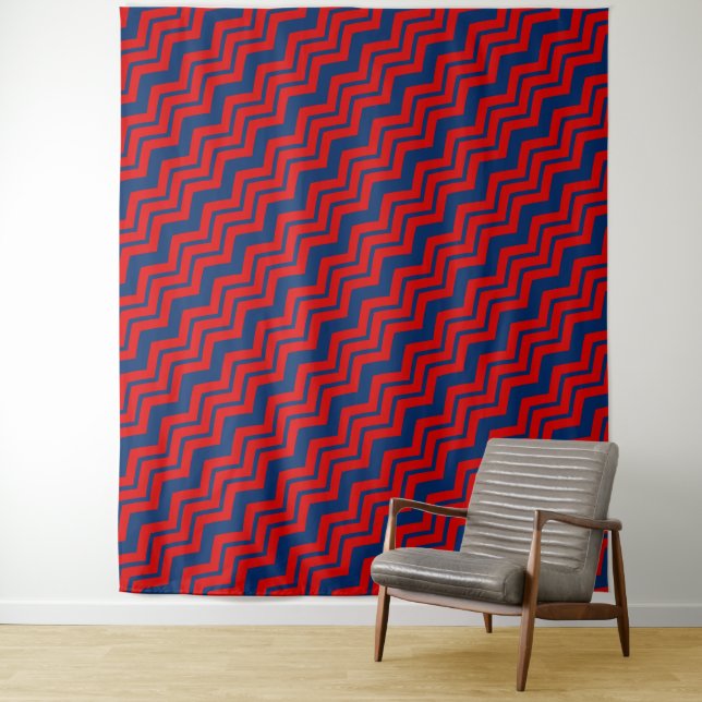 Blue and Red Chevron Pattern Design  Tapestry (In Situ)