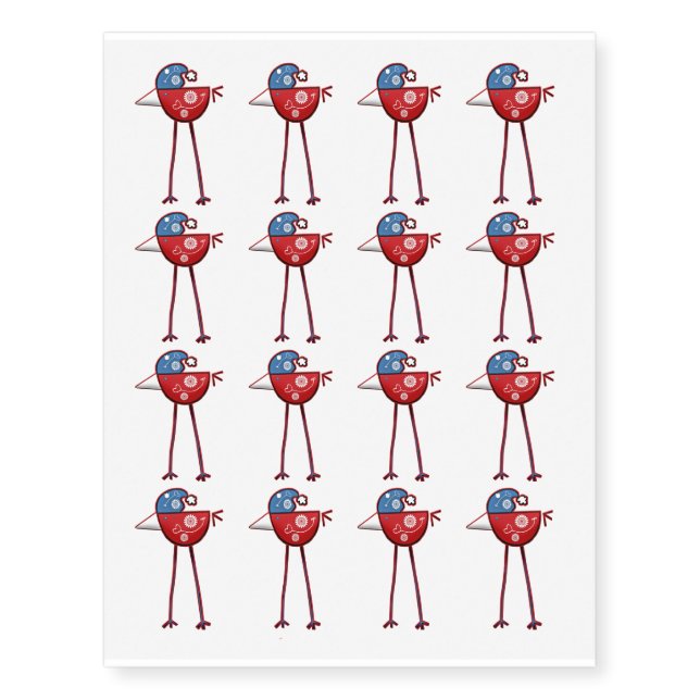Blue and Red Christmas Bird Design Temporary Tattoos (Front)