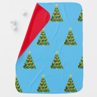 Blue and Red Christmas Tree Print Baby Blanket 