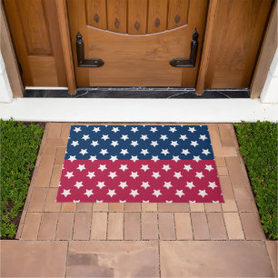 Blue And Red Color Block With White Stars Doormat