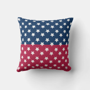 Blue And Red Color Block With White Stars Throw Pillow