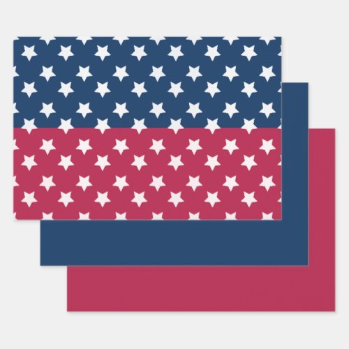 Blue And Red Color Block With White Stars Wrapping Paper Sheets
