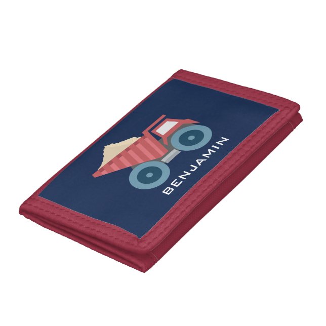 Blue and Red Construction Truck Kids Tri-fold Wallet (Bottom)