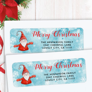 Blue and Red Cute Gnome Christmas Address Label
