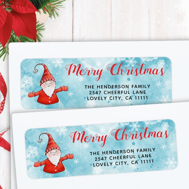 Blue and Red Cute Gnome Christmas Address Label (Creator Uploaded)