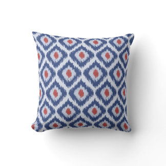 Blue And Red Diamond Ikat Pattern Throw Pillow