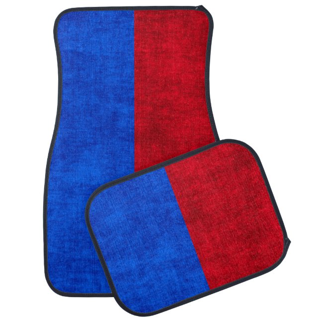 Blue and Red Distressed Two-Tone Pattern Car Floor Mat (Set)