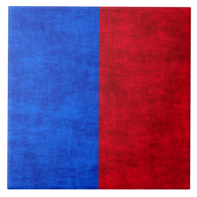 Blue and Red Distressed Two-Tone Pattern Ceramic Tile (Front)