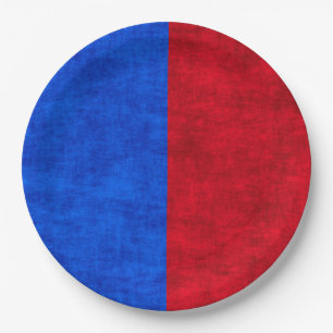 Blue and Red Distressed Two-Tone Pattern Paper Plates