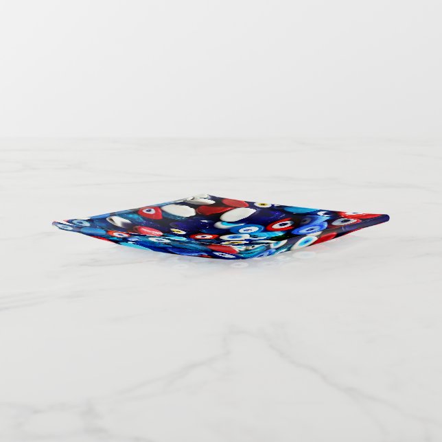 Blue and Red Evil Eye Protection Trinket Tray (Angled)