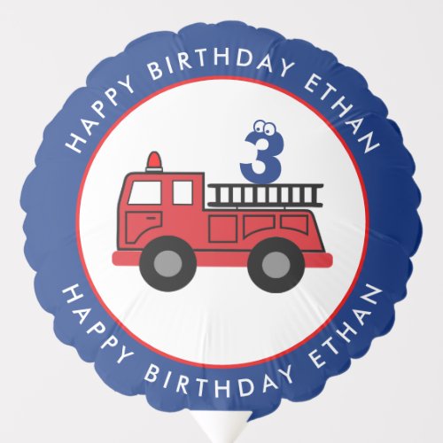 Blue and Red Fire Truck Birthday Custom Balloon