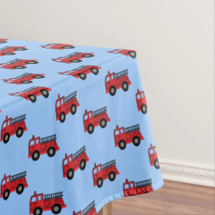 Blue and Red Fire Truck Kid's Birthday Tablecloth