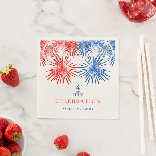 Blue And Red Fireworks Napkins