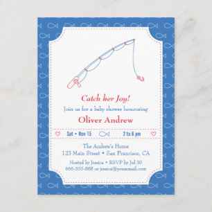 Blue and Red Fishing Baby Shower Invitations