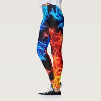 Blue and red flames, electric, electrified pattern leggings