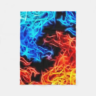 Blue and Red flames energetic pattern fleece throw Blanket