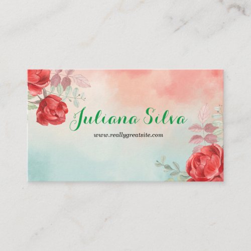 Blue and Red Floral Company Business Card