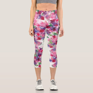 Blue and red Floral Composit Abstract  Capri Leggings