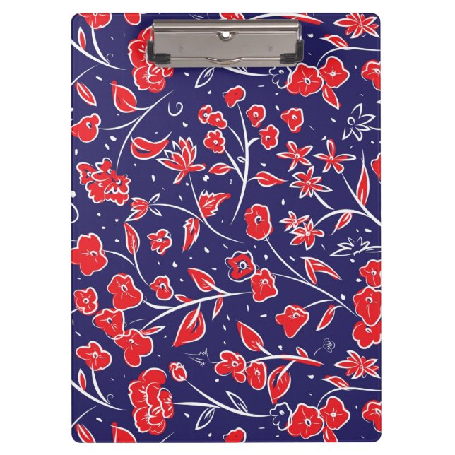 Blue and Red Floral Pattern Clipboard (Front)