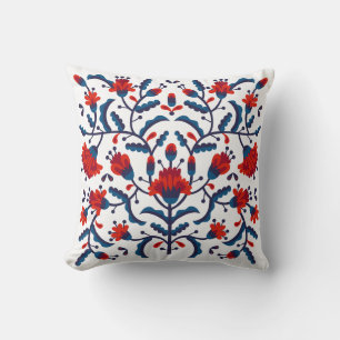 Blue and red floral pattern throw pillow