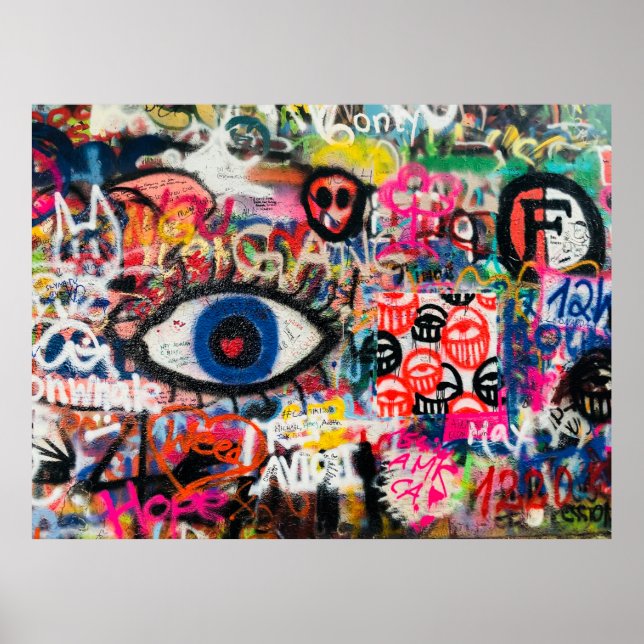 Blue and red floral textile poster (Front)