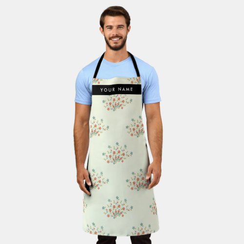 Blue and Red Flowers Black Your Name Apron