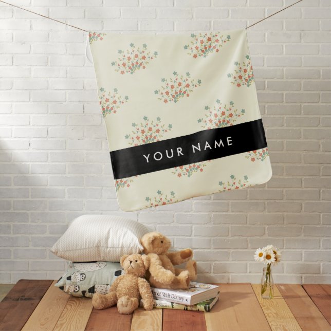 Blue and Red Flowers, Black, Your Name Baby Blanket (In Situ)