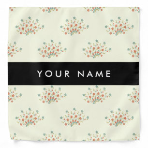 Blue and Red Flowers, Black, Your Name Bandana