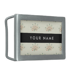 Blue and Red Flowers, Black, Your Name Belt Buckle