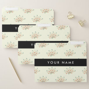 Blue and Red Flowers, Black, Your Name File Folder