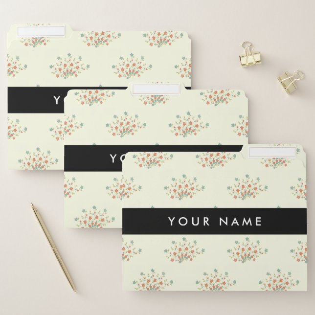 Blue and Red Flowers, Black, Your Name File Folder (Set)