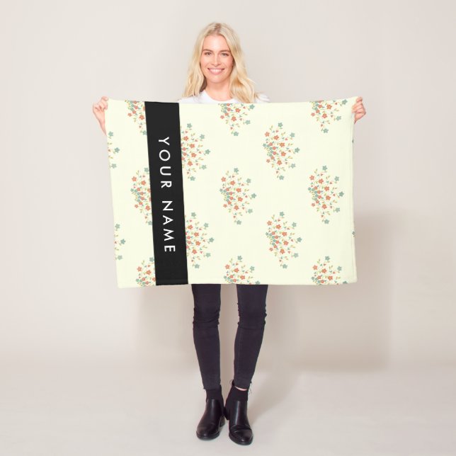 Blue and Red Flowers, Black, Your Name Fleece Blanket (In Situ)