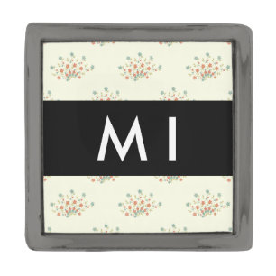 Blue and Red Flowers, Black, Your Name Gunmetal Finish Lapel Pin